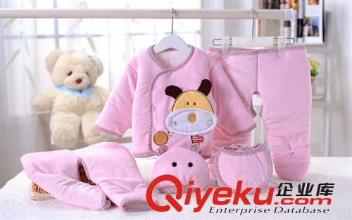 【滿包郵】嬰兒服飾新款嬰兒/新生兒冬裝棉服卡通寶寶棉衣五件套