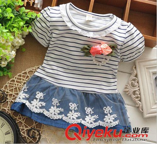 2014夏季女童裙子女寶寶條紋牛仔連衣裙子女寶寶連衣裙廠家批發