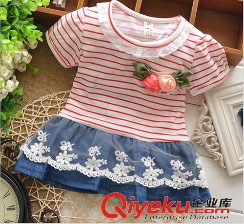 2014夏季女童裙子女寶寶條紋牛仔連衣裙子女寶寶連衣裙廠家批發