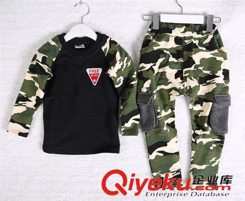 2014春韓版童裝 潮寶帥氣迷彩兒童套裝 男女童全棉休閑褲兩件套裝原始圖片2
