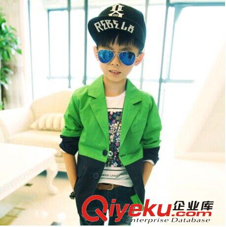 新品快訂 童裝2014新款男童秋裝外套兒童小西裝韓版撞色西服原始圖片2