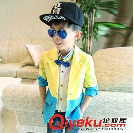 新品快訂 童裝2014新款男童秋裝外套兒童小西裝韓版撞色西服原始圖片3