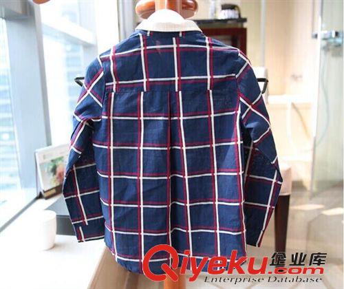 米果甜園 新品2014童裝格子襯衫長袖 韓版男童立領 潮童原始圖片3