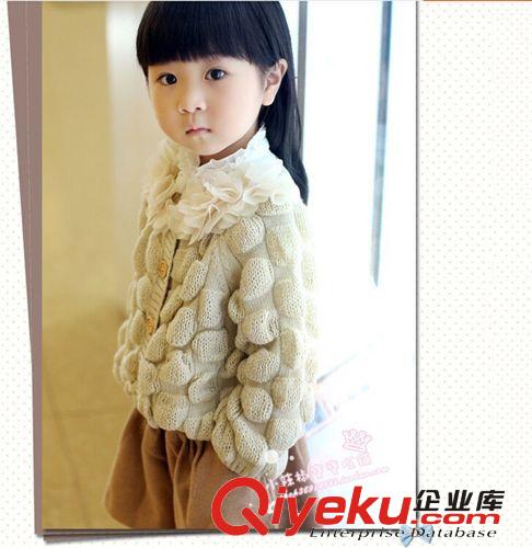 2014秋季新款童裝毛衣 品質棒針花瓣圓領甜美 女童毛衣童外套批發原始圖片3