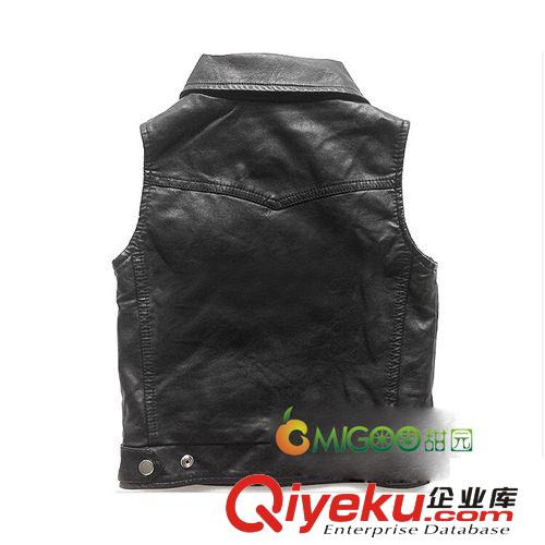 秋冬款皮衣男童秋款童裝黑色金屬拉鏈無(wú)袖馬夾造型機(jī)車(chē)服KIM同款原始圖片2