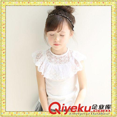 夢芝靈！蕾絲花網領純棉童t恤 女童無袖t恤 中小童裝夏季新款1407原始圖片2
