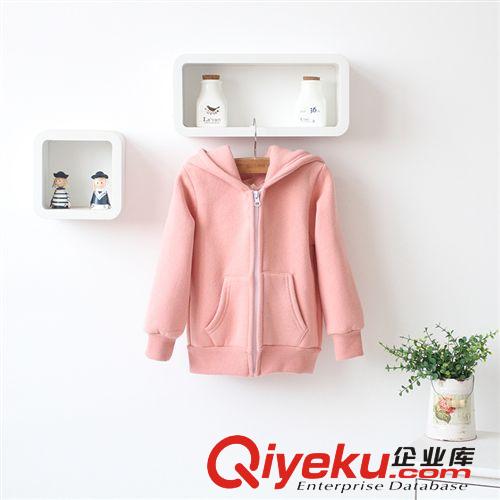 青島貨源2013韓版外貿(mào)童裝耳朵裝飾抓絨連帽衛(wèi)衣外套開衫廠家直批