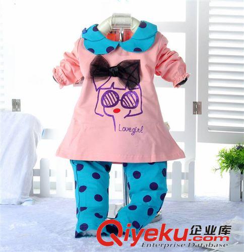 新款兒童秋裝 童雨1795雙領(lǐng)女孩兩件套 寶寶糖果色外穿彈力套裝原始圖片2