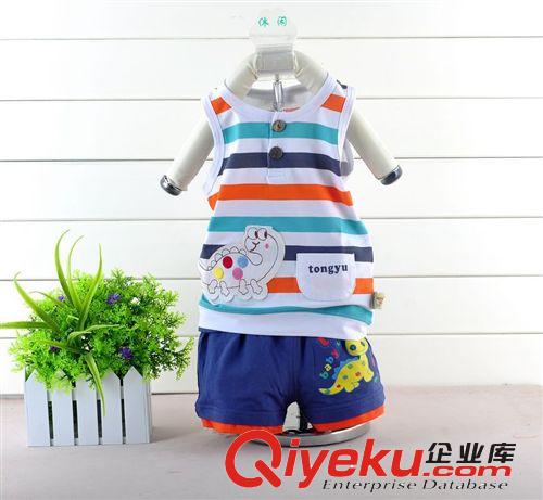 童雨2014夏款新款背心套裝  奧戴爾兒童兩件套卡通條紋寶寶套裝原始圖片3