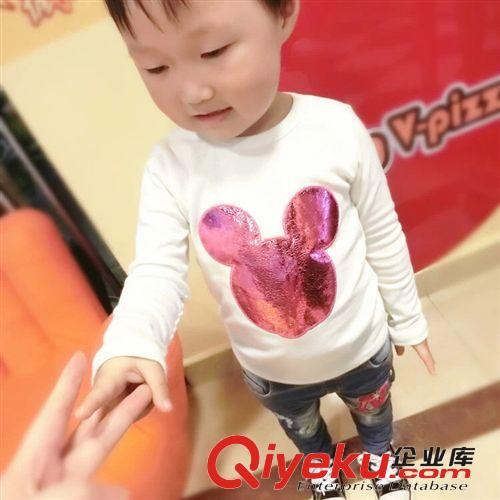 【新品快訂】2014秋季童裝男女小童寶寶全棉長袖圓領亮皮繡花T恤原始圖片2