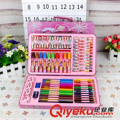 tj水彩筆套裝 65PC手提式學生文具gd鐵禮盒 兒童禮品{sx}