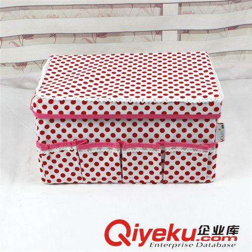 tj批發(fā) 帆布點點前插袋收納箱 花邊帶蓋內(nèi)衣衣物收納盒原始圖片2