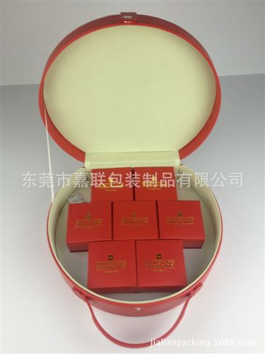 木质包皮产品|gd木盒子 红色月饼盒 皮革gd手提式圆形环保月饼礼品包装盒子