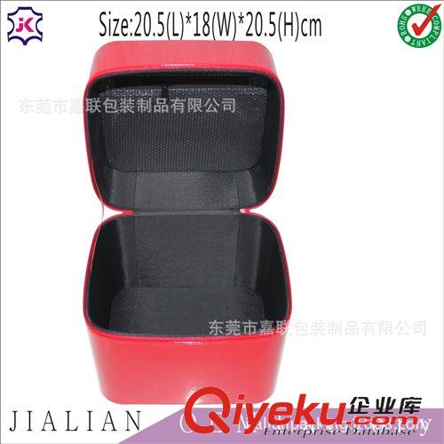 木質(zhì)包皮產(chǎn)品|gd木盒子 東莞長安工廠火紅色皮質(zhì)亮面翻蓋式內(nèi)有網(wǎng)袋款化妝用品收納箱訂做原始圖片2