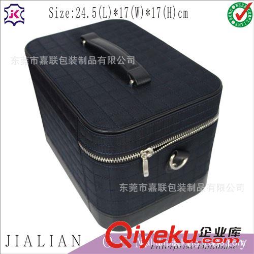 木質包皮產品|gd木盒子 手提式雙拉鏈頭翻蓋化妝箱 工廠訂做皮革刺繡海棉方格款化妝箱原始圖片2