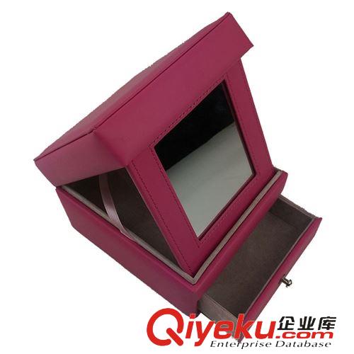 茶葉包裝盒|gd茶葉禮品包裝盒 東莞長安工廠粉紅色皮質翻蓋折疊式有鏡子抽屜的珠寶首飾盒訂做