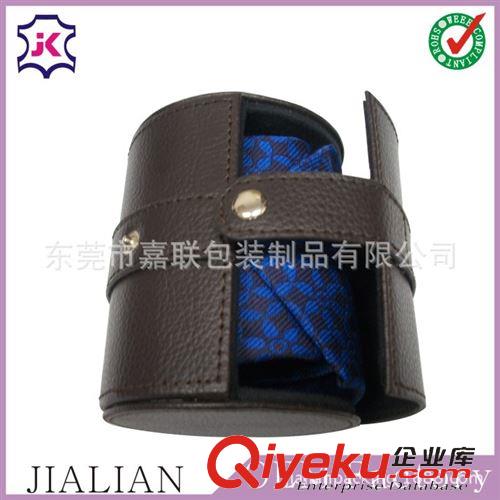東莞塑膠手表盒|塑膠手表盒工廠 咖啡色塑膠胚圓型zp領(lǐng)帶盒 二層牛皮領(lǐng)帶包裝盒訂做工廠原始圖片3