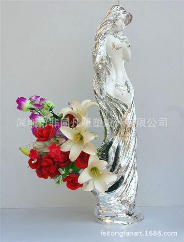 花插，花瓶，花器 美女花插樹脂電鍍工藝品酒店KTV用品工程軟裝gd家居飾品原始圖片2