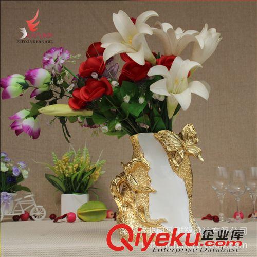 花插，花瓶，花器 廠家批發(fā)蝴蝶百合花插花瓶花器家居軟裝飾品樹脂電鍍工藝禮品擺件原始圖片2