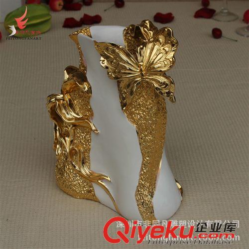 花插，花瓶，花器 廠家批發(fā)蝴蝶百合花插花瓶花器家居軟裝飾品樹脂電鍍工藝禮品擺件原始圖片3