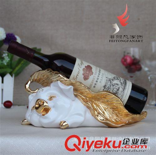 酒架 批發(fā)tj創(chuàng)意小豬芭蕉葉酒架家居飾品gd樹脂電鍍工藝禮品擺件