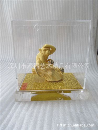 絨沙金工藝品 供應(yīng)絨沙金 工藝品 生肖禮品 黃金擺件 碩果金猴