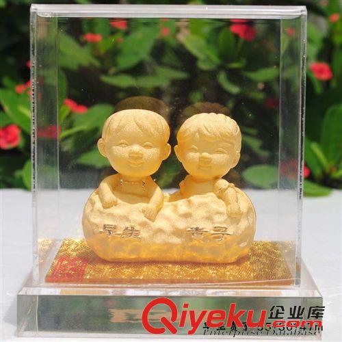 喜慶婚慶 gd絨沙金婚慶用品早生貴子送朋友結(jié)婚新婚禮物黃金工藝品擺件原始圖片2