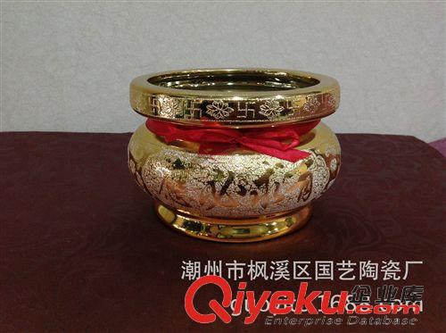 精品推薦 廠家直銷 精品圓口金砂爐 電鍍陶瓷工藝品 佛教香爐 爆款熱賣