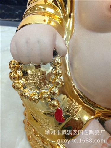 佛 潮州陶瓷佛像擺件 沙花金坐蓮笑佛 陶瓷廠家批發(fā)原始圖片2