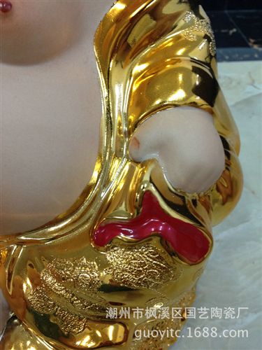 佛 潮州陶瓷佛像擺件 沙花金坐蓮笑佛 陶瓷廠家批發(fā)原始圖片3