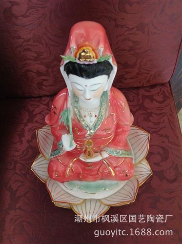 觀音 國藝廠家直銷 精品玉瓷坐大蓮金玉彩觀音 工藝陶瓷品原始圖片3