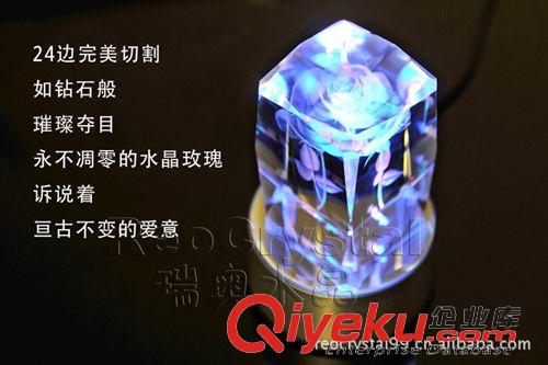 經(jīng)典圖案 瑞奧水晶 七彩內(nèi)雕USB發(fā)光旋轉(zhuǎn)水晶玫瑰 生日創(chuàng)意禮品情人節(jié)禮物原始圖片2