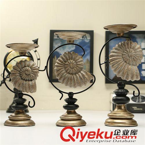 美式燭臺(tái) gd家居裝飾品擺件復(fù)古懷舊家裝樹(shù)脂工藝品擺設(shè) 海螺燭臺(tái)三件套原始圖片2