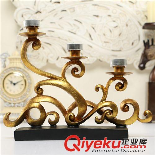 美式燭臺 歐式仿古金三頭燭臺樹脂工藝品擺件 婚慶送禮用品家居裝飾品擺件原始圖片2