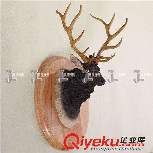 美式壁掛 復古工藝品美式鄉(xiāng)村 壁飾壁掛 鹿頭墻飾掛件 橡木底盤原始圖片2