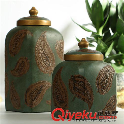創(chuàng)意裝飾罐 美式鄉(xiāng)村花紋裝飾罐 儲物罐 美克美家風(fēng)格樣板間客廳家居軟裝飾品