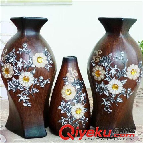 低溫花瓶 批發供應陶瓷三件套花瓶木紋擺件家居裝飾工藝品 3款混批