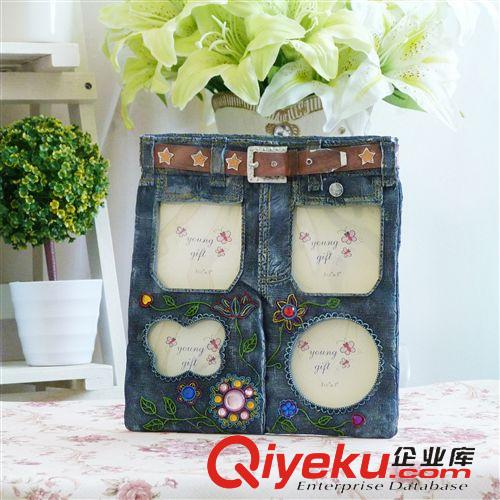 相框|首飾盒|時鐘 批發樹脂工藝品牛仔褲四多格組合像相框架家居裝飾擺件創意禮品
