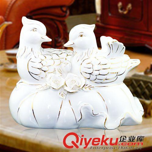 陶瓷擺件 支持混批gd結(jié)婚禮品白色描金玉瓷鴛鴦擺件 家居飾品