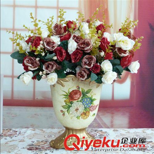 仿真花 批發(fā)家居飾品仿真花15頭雪花小圓玫茶花玫瑰歐式家居擺設(shè)裝飾