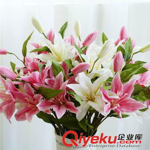 仿真花 批發(fā)供應絹假人造仿真花卉植物白色粉紅3頭百合花
