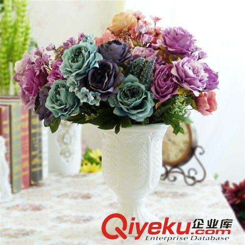 仿真花 批發(fā)供應(yīng)歐式大束花做舊復(fù)古油畫色效果11頭牡丹花