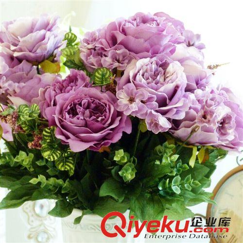 仿真花 批發(fā)供應(yīng)歐式大束花做舊復(fù)古油畫色效果11頭牡丹花