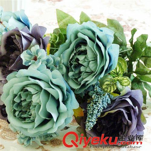 仿真花 批發(fā)供應(yīng)歐式大束花做舊復(fù)古油畫色效果11頭牡丹花