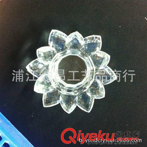 水晶婚慶禮品 gd機模水晶蓮花蠟燭臺 k9水晶兩層葉片蓮花燭臺 佛教用品