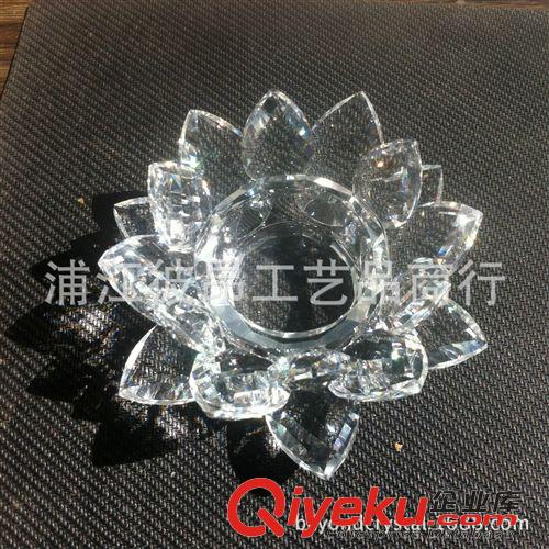 水晶婚慶禮品 gd機模水晶蓮花蠟燭臺 k9水晶兩層葉片蓮花燭臺 佛教用品