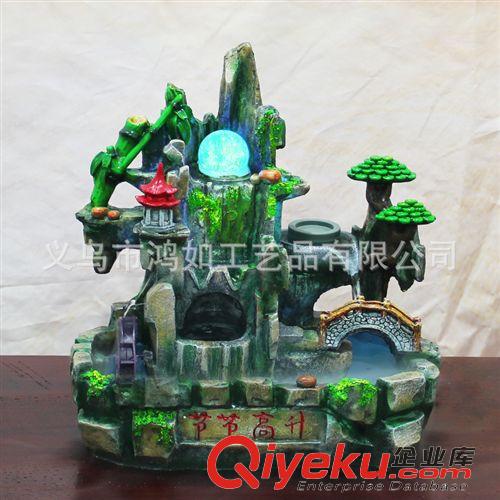 按價(jià)格 樹(shù)脂工藝品創(chuàng)意禮品小橋流水 招財(cái)假山風(fēng)水輪擺件原始圖片2