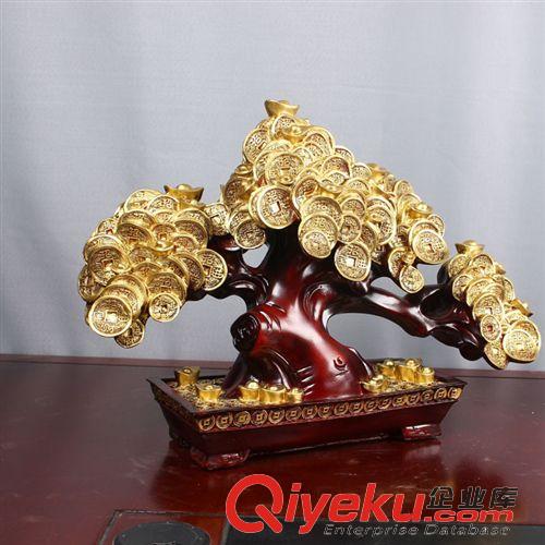 仿玉仿木擺件 客廳酒柜家居裝飾品發財樹開業禮品黃水晶招財樹搖錢樹擺件C1302