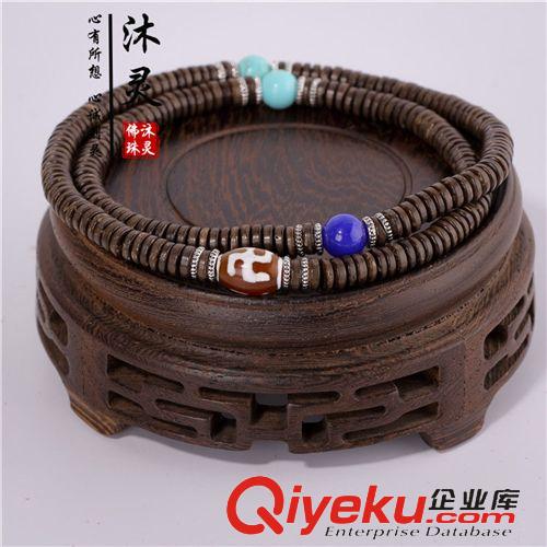 椰殼手鏈 供應(yīng)天然椰殼佛珠手串 3*12mm 佛珠手鏈 配三通 景泰藍(lán)隔珠