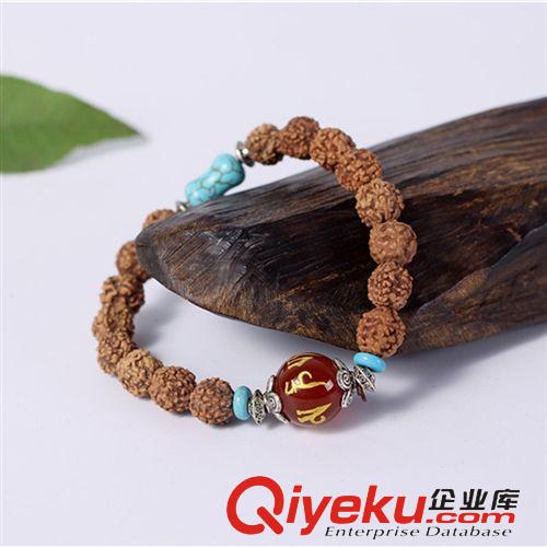 菩提類佛珠 廠家批發(fā)尼泊爾五瓣金剛菩提子手串手鏈 9mm加紅瑪瑙六字真言飾品原始圖片2